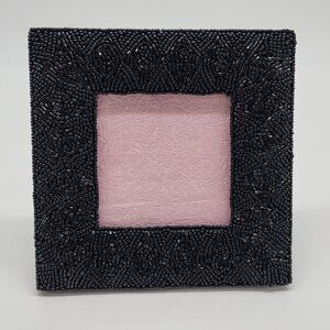 Beaded Black Square Photo Frame With New in Box 3" Square